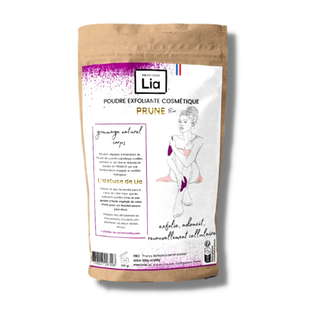 poudre de noyau de prune, exfoliant corps naturel, princesse lia, avenue californie