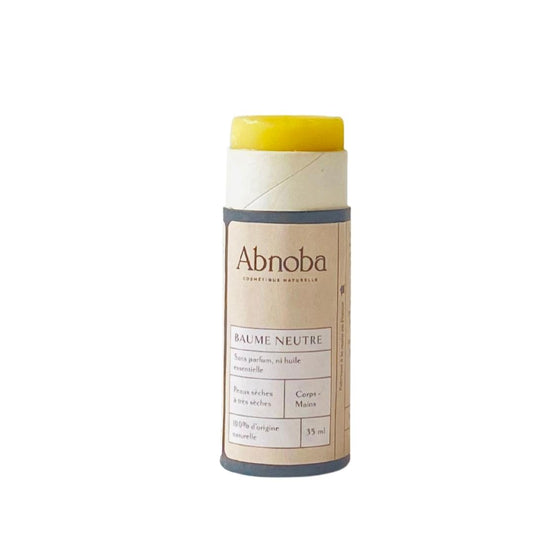 Le Baume neutre Abnoba aux ingrédients 100% d'origine naturelles, au format Push-Up, permet une utilisation simple, rapide et efficace grâce à sa texture non grasse et fondante sur la peau.  Ce baume est un concentré d’huiles végétales nourrissantes  aux propriétés protectrices et hydratantes. L'huile de chanvre, d'amande douce et de tournesol vont assouplir et protéger les peaux sensibles et très sèches.   35ml.  Existe également en 70ml.